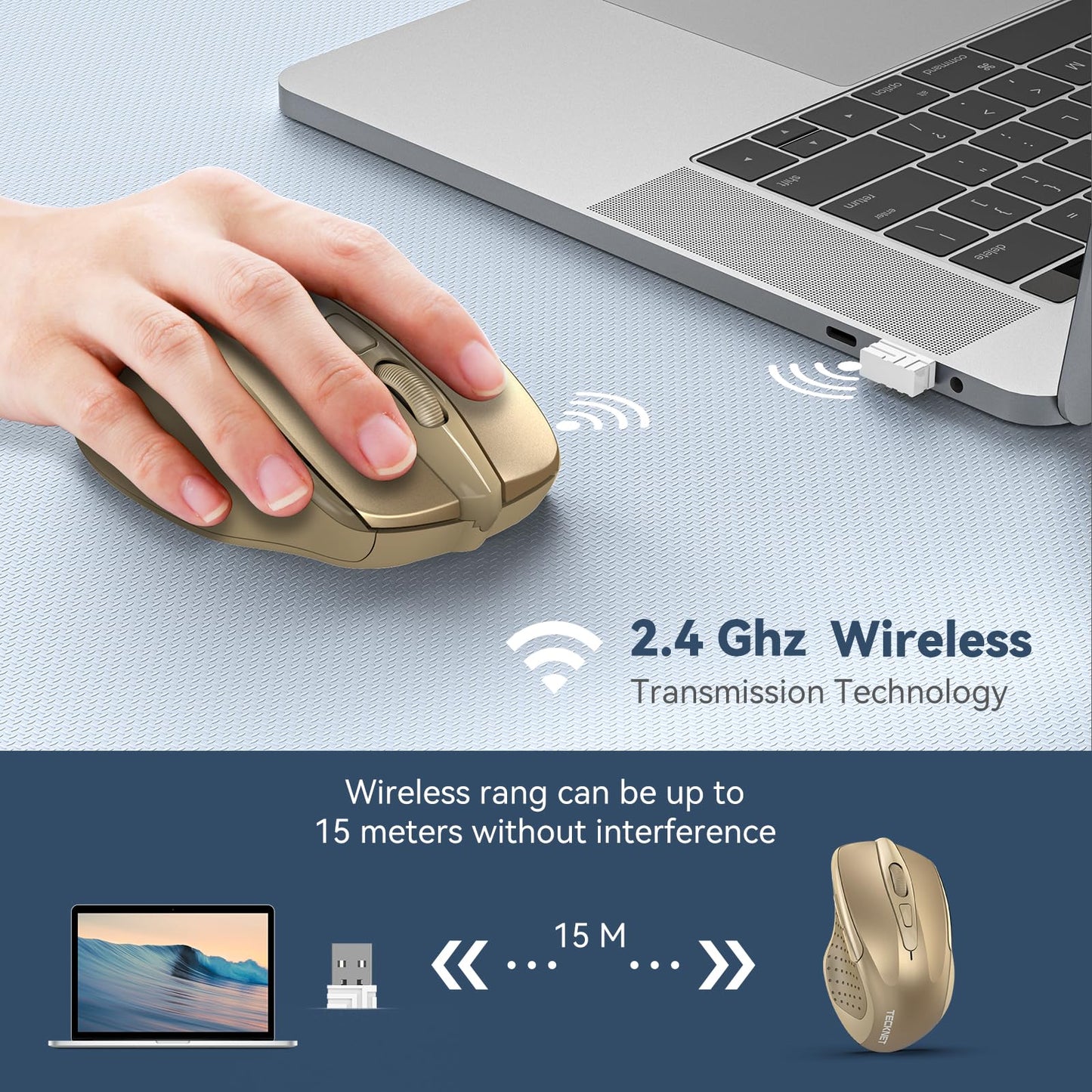 TECKNET Wireless Mouse, 2.4G Ergonomic Optical Mouse, Computer Mouse for Laptop, PC, Computer, Chromebook, Notebook, 6 Buttons, 24 Months Battery Life